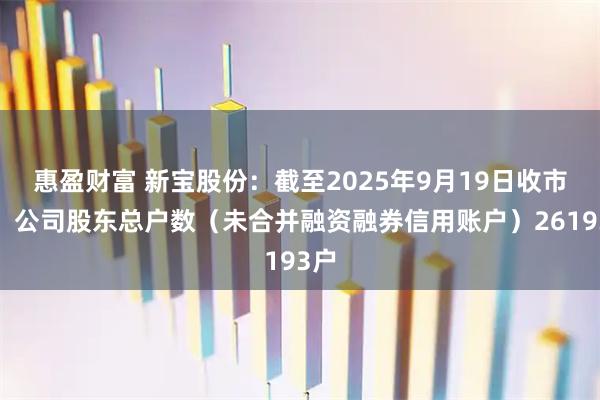 惠盈财富 新宝股份：截至2025年9月19日收市后，公司股东总户数（未合并融资融券信用账户）26193户