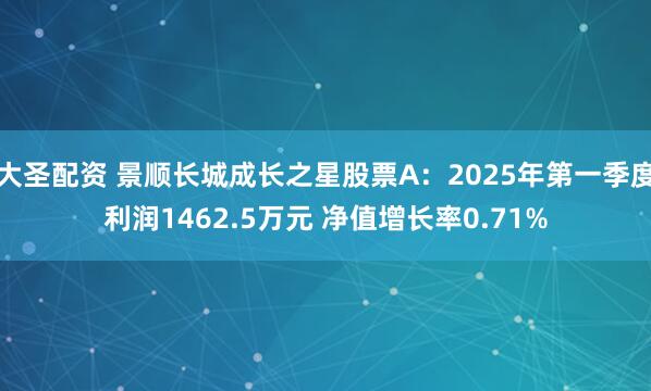大圣配资 景顺长城成长之星股票A：2025年第一季度利润1462.5万元 净值增长率0.71%