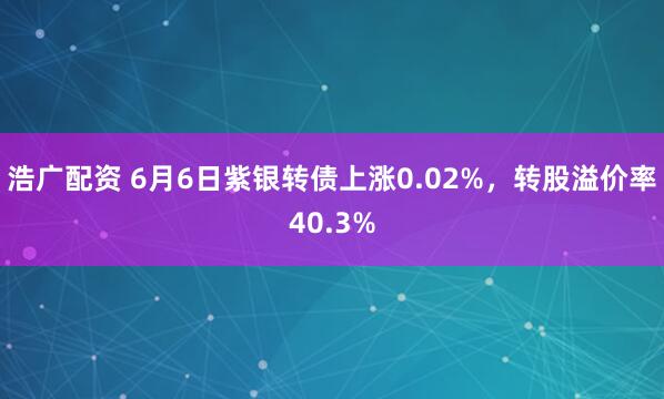 浩广配资 6月6日紫银转债上涨0.02%，转股溢价率40.3%